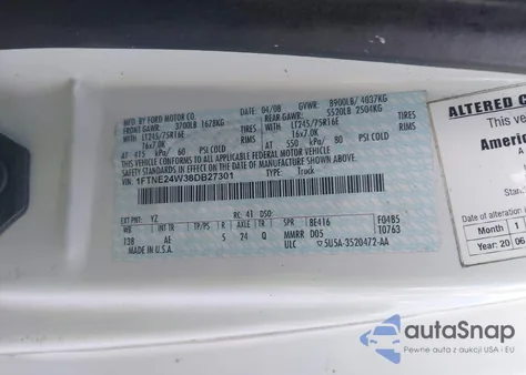 2008 Ford E-250 Commercial/Recreational из США, поврежденный, VIN 1FTNE24W38DB27301